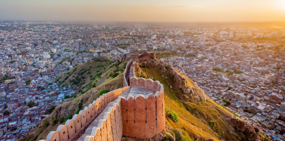 Aerial,View,Of,Jaipur,From,Nahargarh,Fort,At,Sunset